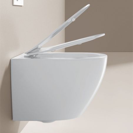 Vas Wc Ben, Alb, Rimless, 49x36 cm, montaj suspendat, capac Duroplast, ceramica sanitara