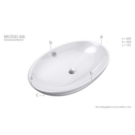 Lavoar EGO-306, compozit marmura,culoare Alb , montaj pe blat, 63x42 cm