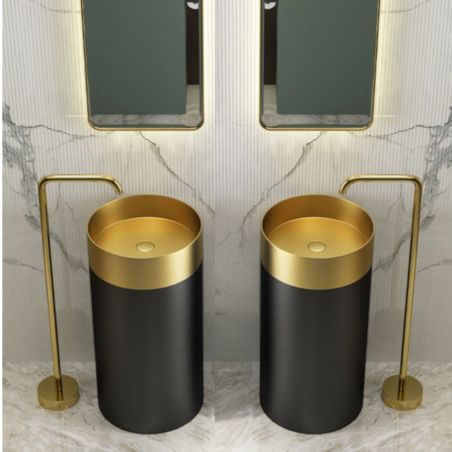 Lavoar stativ Maurio din otel inoxidabil, Negru Auriu Periat, 40x40x80 cm, fara gaura de baterie, montaj pe podea