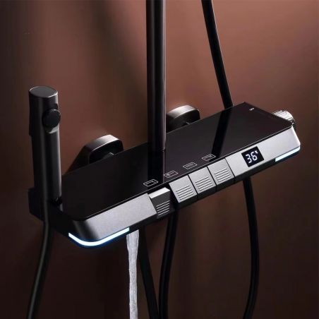 Sistem de dus, Piano Key, iluminare Led, pipa cada, ploaie de dus, 2 dusuri de mana, montaj pe perete,  Franco