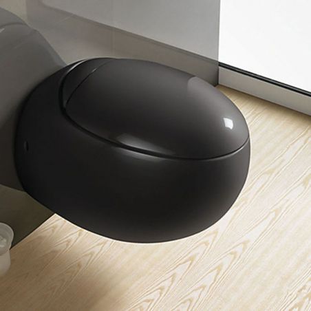 Vas WC EGO Angelo, Negru mat, Power Colour, 60x43 cm montaj suspendat, capac duroplast slim soft-close inclus