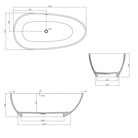 Cada de baie Ivete, Compozit Coroian, Alb Lucios, 169 cm, Izolare termica, Freestanding