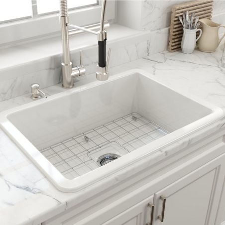 Chiuveta bucatarie, material Fireclay, stil Farmhouse, montaj incastratat, 68x48 cm, Alb, Royalty Line by Ego, Nazario