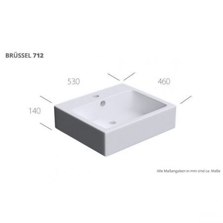 Lavoar EGO-712, ceramica sanitara, culoare Alb , montaj pe blat sau suspendat, 53x46 cm