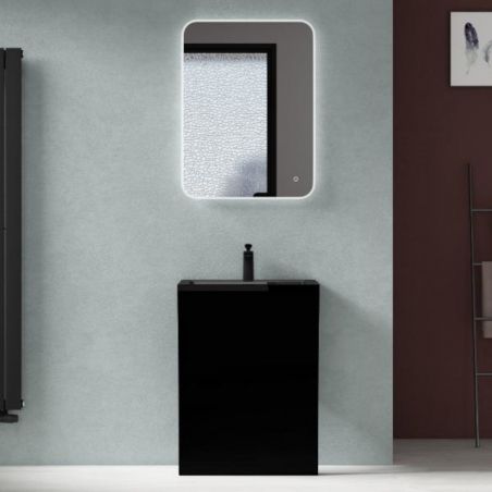 Lavoar stativ EGO 07, Negru Mat, 60x48x83 cm, montaj podea, compozit marmura, gaura baterie, preaplin, design exclusivist