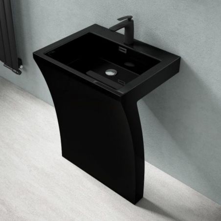Lavoar stativ EGO 07, Negru Mat, 60x48x83 cm, montaj podea, compozit marmura, gaura baterie, preaplin, design exclusivist