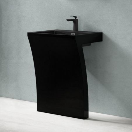 Lavoar stativ EGO 07, Negru Mat, 60x48x83 cm, montaj podea, compozit marmura, gaura baterie, preaplin, design exclusivist