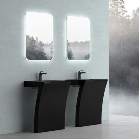 Lavoar stativ EGO 07, Negru Mat, 60x48x83 cm, montaj podea, compozit marmura, gaura baterie, preaplin, design exclusivist