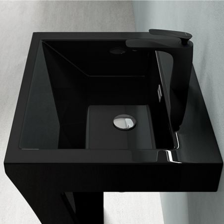 Lavoar stativ EGO 07, Negru Mat, 60x48x83 cm, montaj podea, compozit marmura, gaura baterie, preaplin, design exclusivist