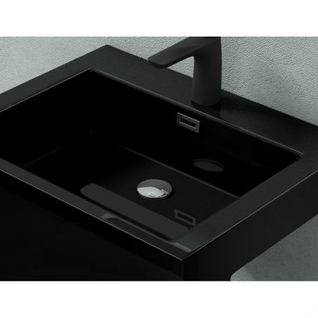 Lavoar stativ EGO 07, Negru Mat, 60x48x83 cm, montaj podea, compozit marmura, gaura baterie, preaplin, design exclusivist