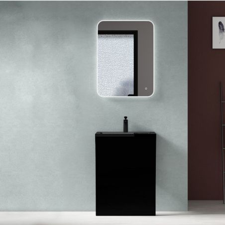 Lavoar stativ EGO 07, Negru Mat, 60x48x83 cm, montaj podea, compozit marmura, gaura baterie, preaplin, design exclusivist