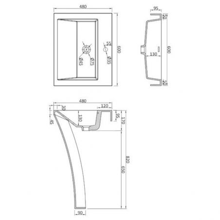Lavoar stativ EGO 07, Negru Mat, 60x48x83 cm, montaj podea, compozit marmura, gaura baterie, preaplin, design exclusivist
