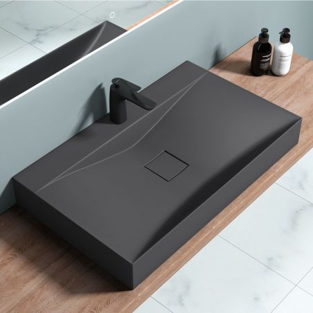 Lavoar EGO 810, Antracit mat, 60 sau 80 cm, montaj pe blat sau suspendat, compozit marmura