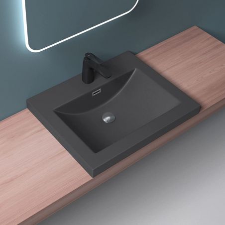 Lavoar EGO 01, Antracit mat, dimensiuni: 60-100 cm, montaj semi-incastrat, compozit marmura, cu gaura baterie