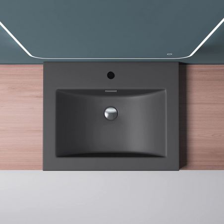 Lavoar EGO 01, Antracit mat, dimensiuni: 60-100 cm, montaj semi-incastrat, compozit marmura, cu gaura baterie