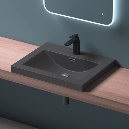 Lavoar EGO 01, Antracit mat, dimensiuni: 60-100 cm, montaj semi-incastrat, compozit marmura, cu gaura baterie