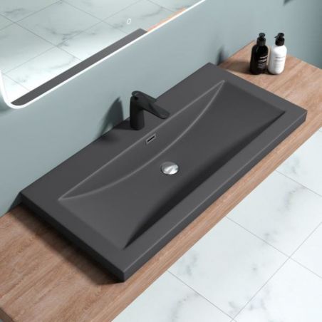 Lavoar EGO 01, Antracit mat, dimensiuni: 60-100 cm, montaj semi-incastrat, compozit marmura, cu gaura baterie