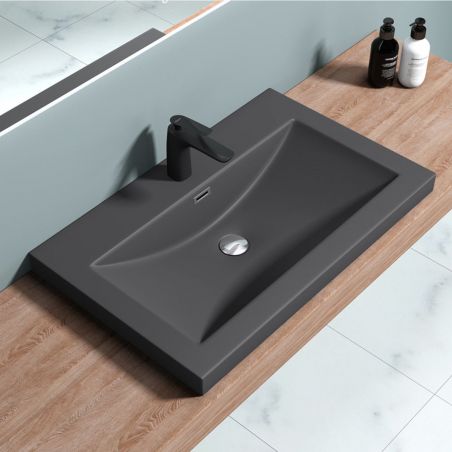 Lavoar EGO 01, Antracit mat, dimensiuni: 60-100 cm, montaj semi-incastrat, compozit marmura, cu gaura baterie