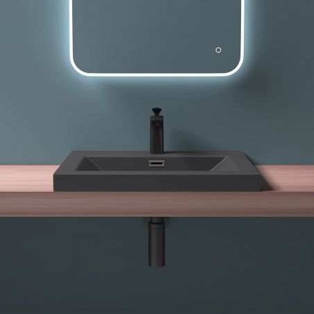 Lavoar EGO 01, Antracit mat, dimensiuni: 60-100 cm, montaj semi-incastrat, compozit marmura, cu gaura baterie
