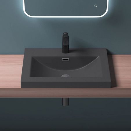 Lavoar EGO 01, Antracit mat, dimensiuni: 60-100 cm, montaj semi-incastrat, compozit marmura, cu gaura baterie