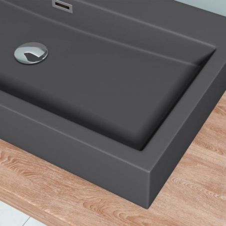 Lavoar EGO 06, Antracit mat, dimensiune: 76.5 cm, montaj pe blat sau suspendat, compozit marmura, cu gaura baterie