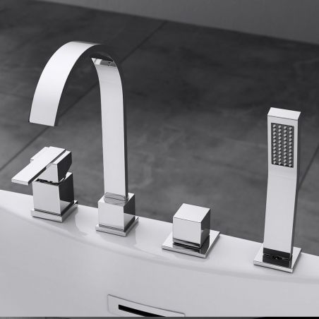 Cada de baie EGO 605, freestanding, 170 cm, baterie integrata cu finisaj crom, acril sanitar termoactiv, alb
