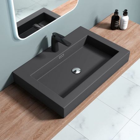 Lavoar EGO 18, Antracit mat, montaj suspendat sau incastrat, dimensiuni: 60, 73, 90 sau 100 cm, compozit marmura