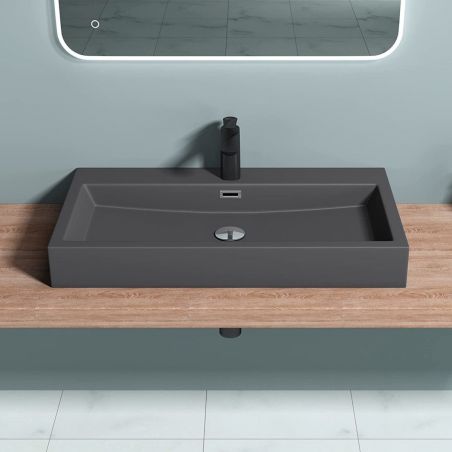 Lavoar EGO 06, Antracit mat, dimensiune: 76.5 cm, montaj pe blat sau suspendat, compozit marmura, cu gaura baterie
