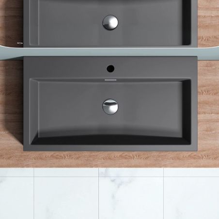 Lavoar EGO 06, Antracit mat, dimensiune: 76.5 cm, montaj pe blat sau suspendat, compozit marmura, cu gaura baterie
