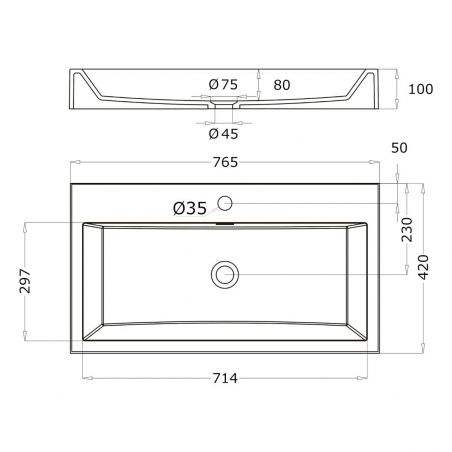 Lavoar EGO 06, Antracit mat, dimensiune: 76.5 cm, montaj pe blat sau suspendat, compozit marmura, cu gaura baterie
