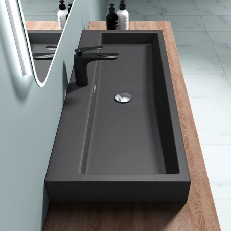 Lavoar EGO 06, Antracit mat, dimensiuni: 76.5 sau 100 cm, montaj pe blat sau suspendat, compozit marmura, cu gaura baterie