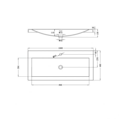 Lavoar EGO 01, Antracit mat, dimensiuni: 60-100 cm, montaj semi-incastrat, compozit marmura, cu gaura baterie