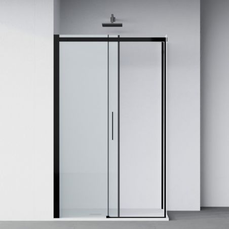 Cabina dus, perete fix si usa glisanta, sticla securizata de 8 mm, dimensiuni 80-90 x 120-140 cm, profil Negru mat, Giorgio