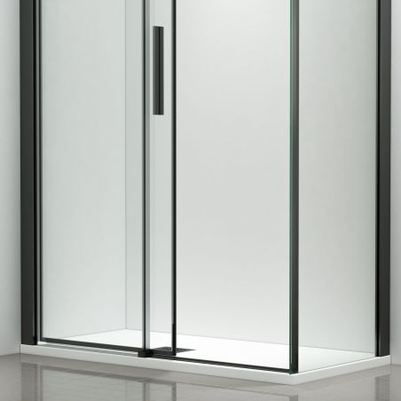 Cabina dus, perete fix si usa glisanta, sticla securizata de 8 mm, dimensiuni 80-90 x 120-140 cm, profil Negru mat, Giorgio