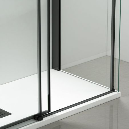 Cabina dus, perete fix si usa glisanta, sticla securizata de 8 mm, dimensiuni 80-90 x 120-140 cm, profil Negru mat, Giorgio