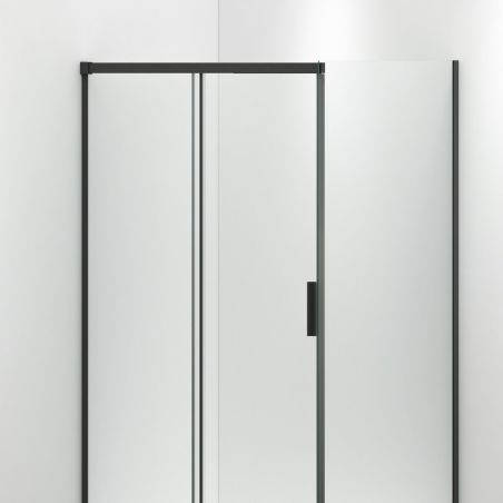 Cabina dus, perete fix si usa glisanta, sticla securizata de 6 mm, 70-90 x100-180 cm, profil Negru Mat, Hanes