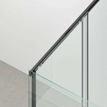 Cabina dus, perete fix si usa glisanta, sticla securizata de 6 mm, 70-90 x100-180 cm, profil Negru Mat, Hanes