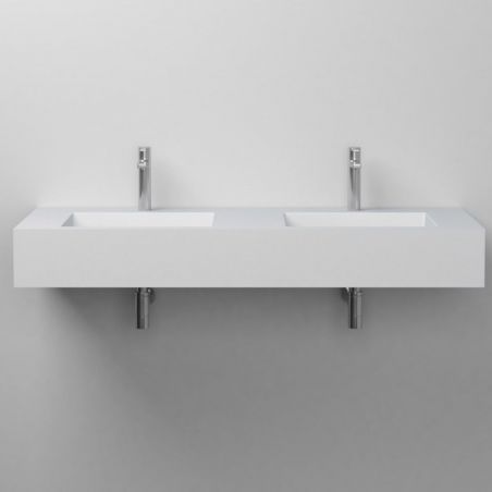 Lavoar dublu, compozit mineral, montaj pe blat sau suspendat, 2 gauri de baterie, 120x46 cm, Penelope