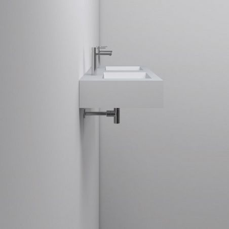 Lavoar dublu, compozit mineral, montaj pe blat sau suspendat, 2 gauri de baterie, 120x46 cm, Penelope