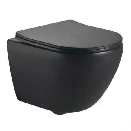 Vas Wc, Negru Mat, Power Color, Rimless, 49x36 cm, montaj suspendat, capac Duroplast, ceramica sanitara, Ben