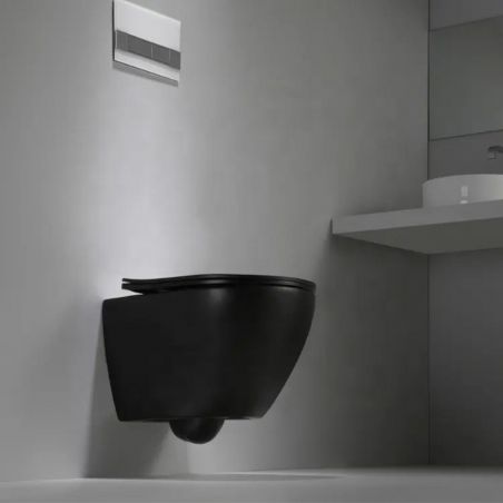 Vas Wc, Negru Mat, Power Color, Rimless, 49x37 cm, montaj suspendat, capac Duroplast, ceramica sanitara, Ben