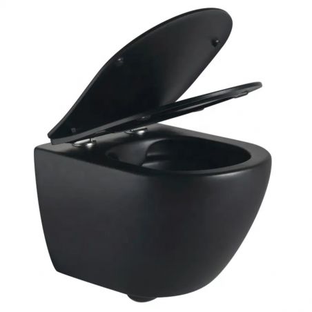 Vas Wc, Negru Mat, Power Color, Rimless, 49x37 cm, montaj suspendat, capac Duroplast, ceramica sanitara, Ben
