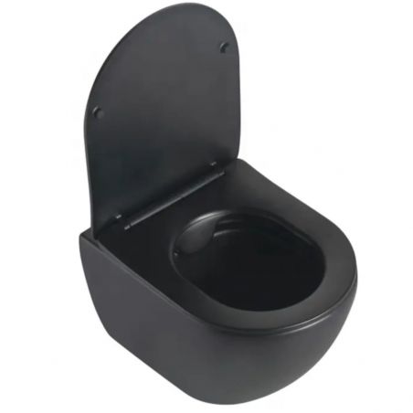 Vas Wc, Negru Mat, Power Color, Rimless, 49x36 cm, montaj suspendat, capac Duroplast, ceramica sanitara, Ben