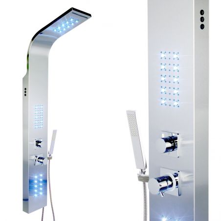 Panel dus 9304 LED din otel inoxidabil, finisaj crom, cu ploaie si hidromasaj