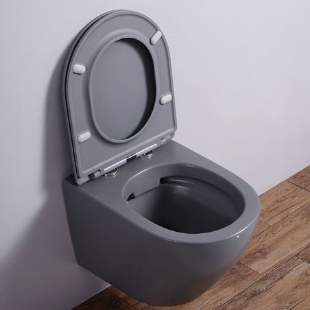 Vas Wc, Gri Mat, Power Color, Rimless, 49x36 cm, montaj suspendat, capac Duroplast, ceramica sanitara, Ben