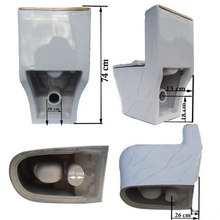 Vas WC Lazio Albastru Terrazo, Rimless, SifonFlush, 69x39 cm, Rezervor Inclus, montaj podea, capac inclus, Royalty Line by Ego