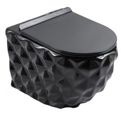 Vas Wc, Negru, Rimless, 49x36 cm, montaj suspendat, capac Duroplast, ceramica sanitara, Sidef