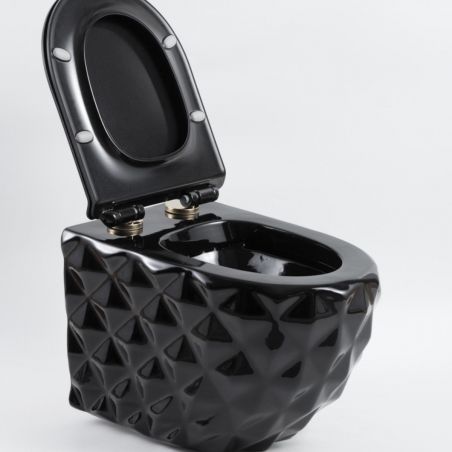Vas Wc, Negru, Rimless, 49x36 cm, montaj suspendat, capac Duroplast, ceramica sanitara, Sidef
