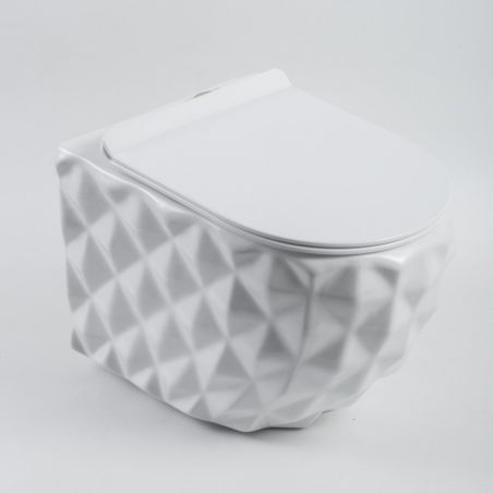 Vas Wc, Alb Lucios, Rimless, 49x36 cm, montaj suspendat, capac Duroplast, ceramica sanitara, Sidef