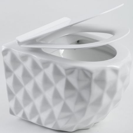 Vas Wc, Alb Lucios, Rimless, 49x36 cm, montaj suspendat, capac Duroplast, ceramica sanitara, Sidef